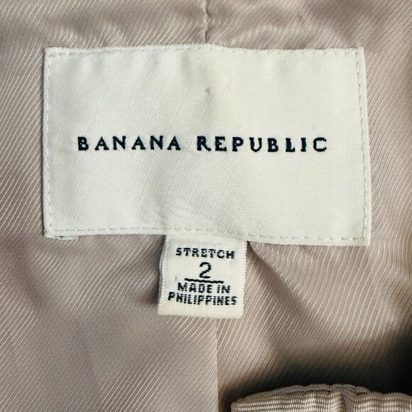 Banana Republic Stretch Blazer Suit Jacket Beige Belt Waist Tie Pockets Size 2 - Picture 2 of 12